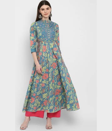 Vbuyz Turquoise Cotton Anarkali Kurti