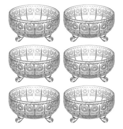 Sweets Serving Bowls | Crystal Glass Cups | 100 ML | Medium Size Bowl for Snacks, Pudding, Dessert, Fruits and Other Kitchen Purpose | Set of 6