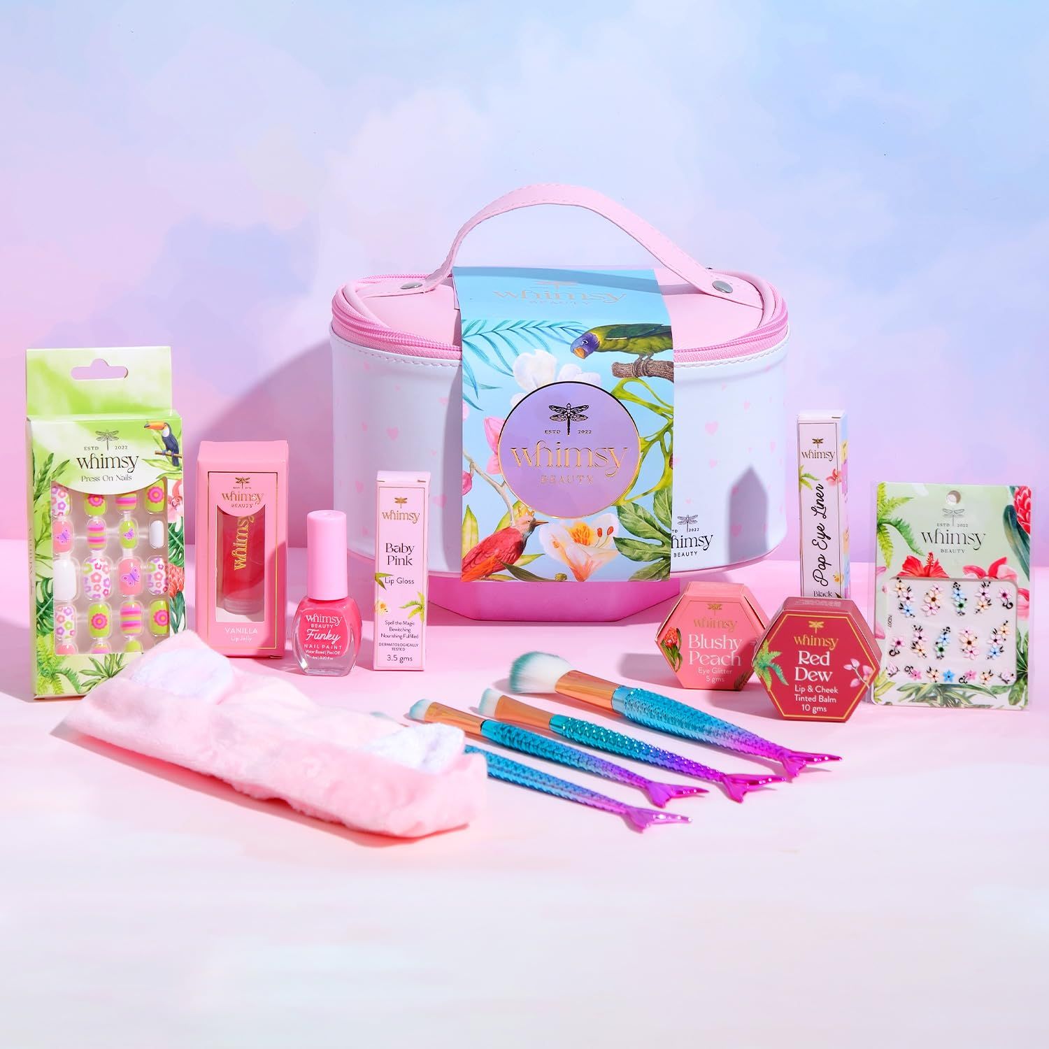 Whimsy Beauty 13-Piece Safe & Organic Unicorn Travel Beauty Kit for Girls, Preteens & Teens | Water-Washable Makeup Set with Lip Balm, Lip Cheek Tint, Lip Gloss, Eye Glitter, Nail Polish & Brushes Whimsy Beauty 13-Piece Safe & Organic Unicorn Travel Beau