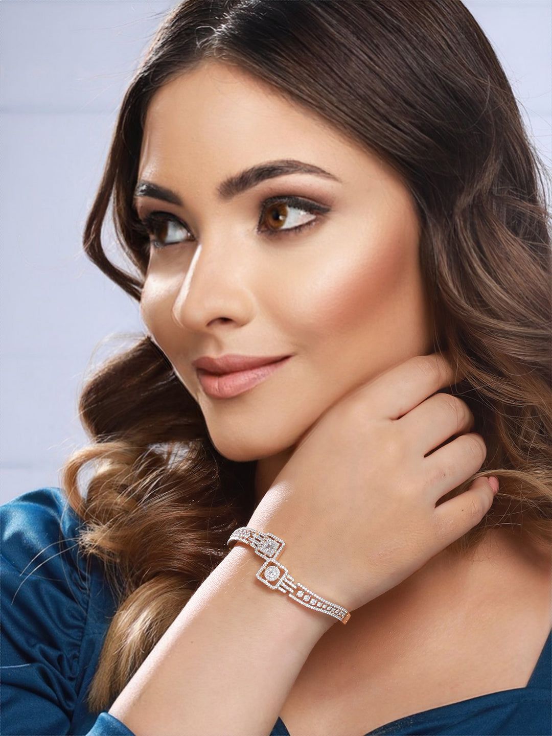 Gold plated White Zircon Studded Statement Bangle Bracelet
