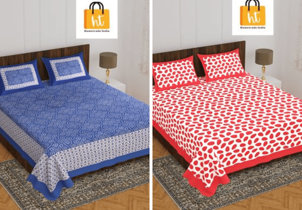 2201-Hometrade India- Standard Double Size (90*100 in )-Combo Jaipuri Double bedsheet With Matching Pillow Cover