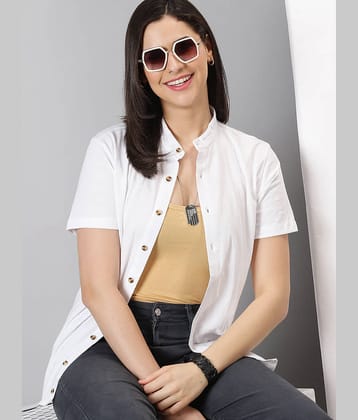 GESPO Women Solid Cotton Blend Shirt ( White )