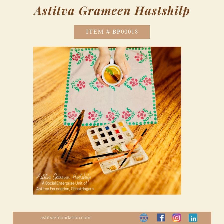 Hand Block–Printed Floral Cotton Placemats 