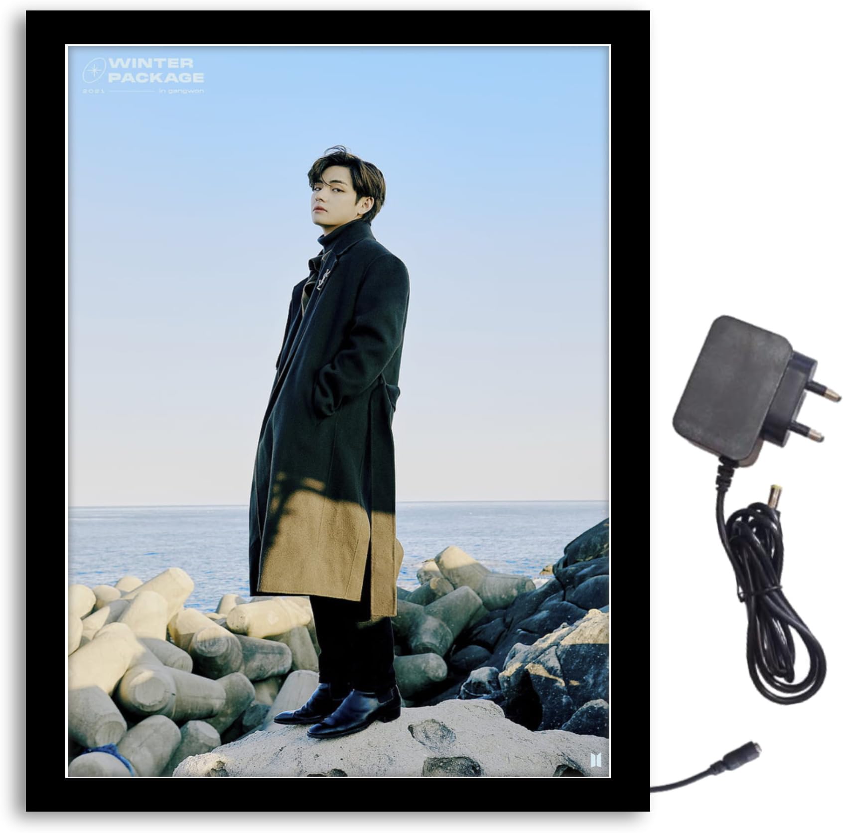 NOKKES Bts, The Best RM, Suga, Jin, J-Hope, Jimin, V,Jung Kook Light Photo Frame 8X10 inch Led Light photo Frame With Light Adaptor Led Light Photo Frame Black Color Photo Frame_AQW202