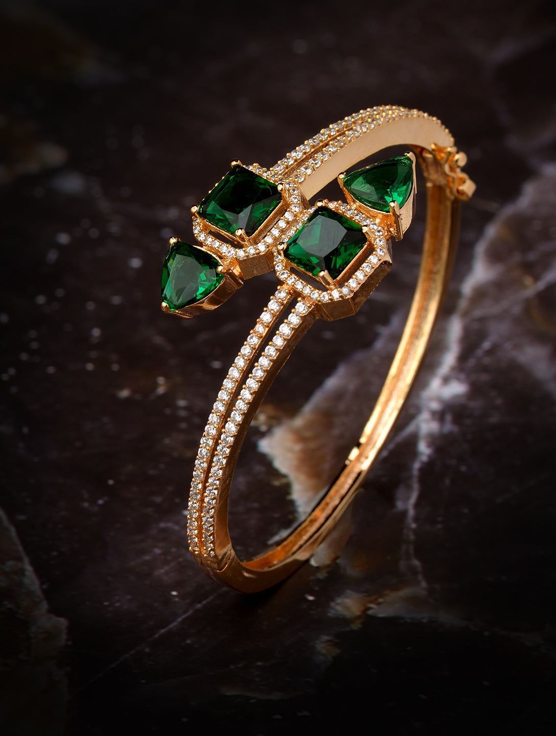 Gold plated Green AD studded handcrafted stylish Bracelet for Women & Girls