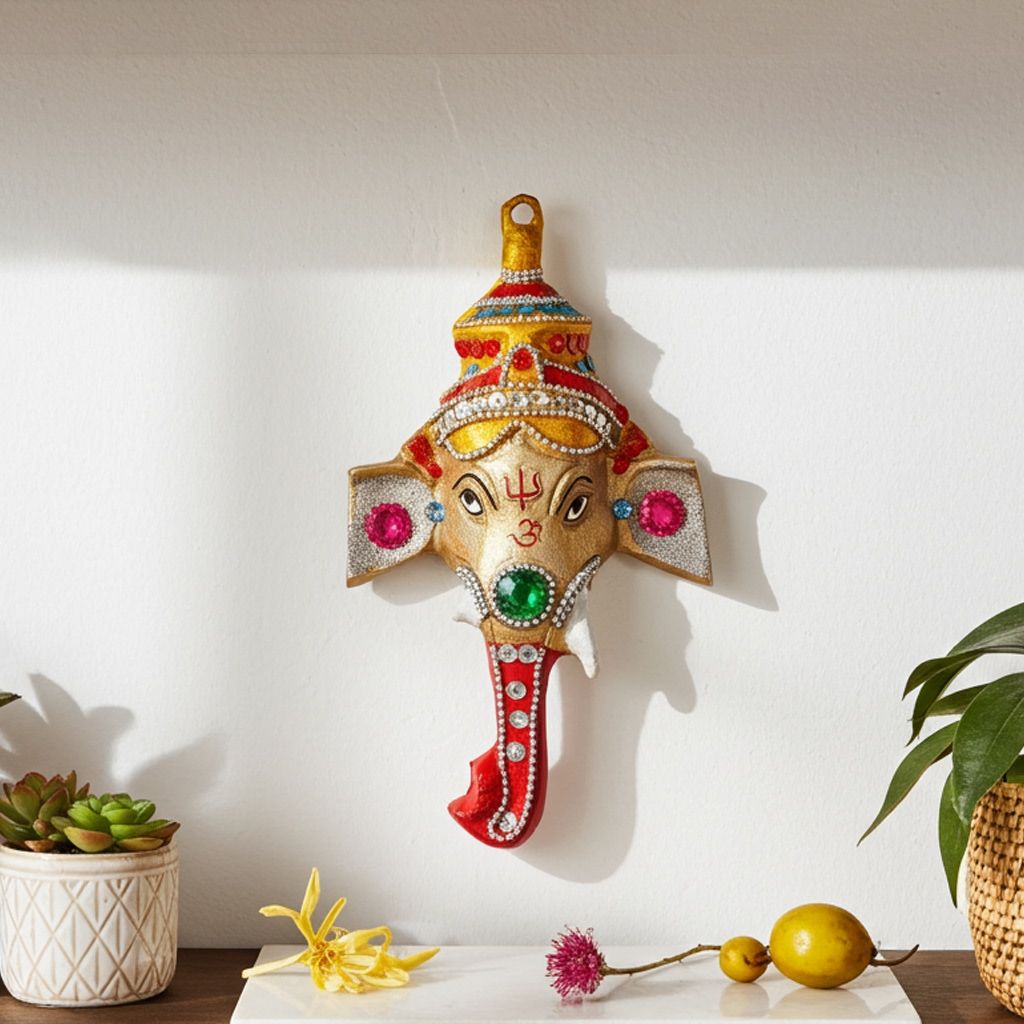 Aluminium  Showpiece Ganesh Wall Hanging Coloured (ASMAS251 A)