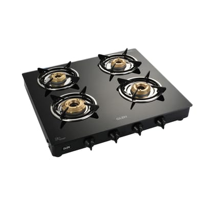 4 Burner Glass Gas Stove 1 High Flame 3 Brass Burners Black (CT1040GTXLHFBBBL)