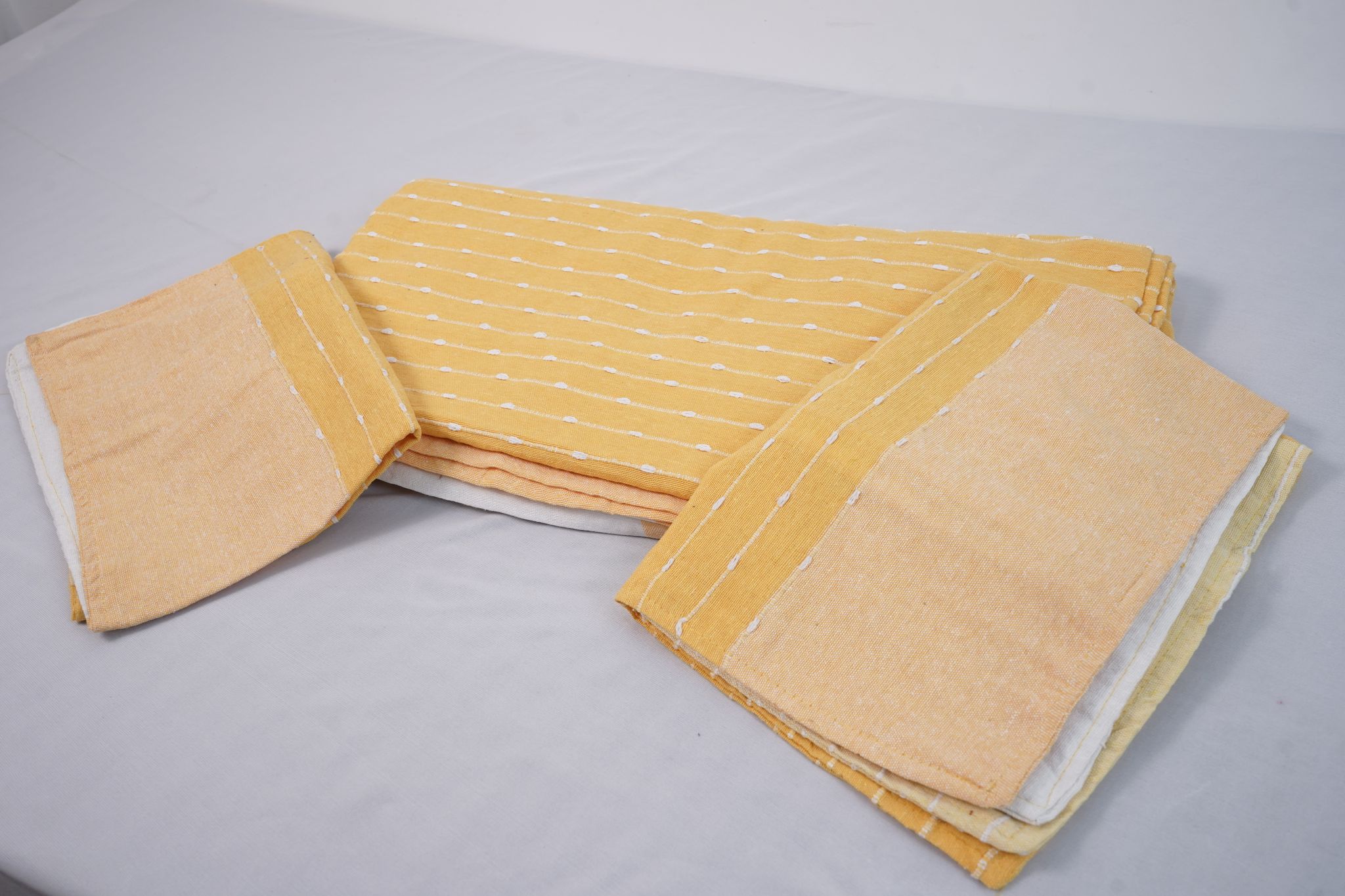 Mustard Yellow Dobby Striped Double Bedsheet with Pillow Cover