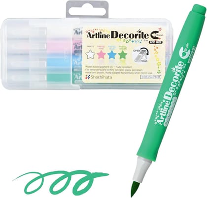 Artline Decorite Metallic Brush Markers Set of 4 in White, Pink, Blue & Green Vibrant Colours | Popular Choice For Artists And Crafters