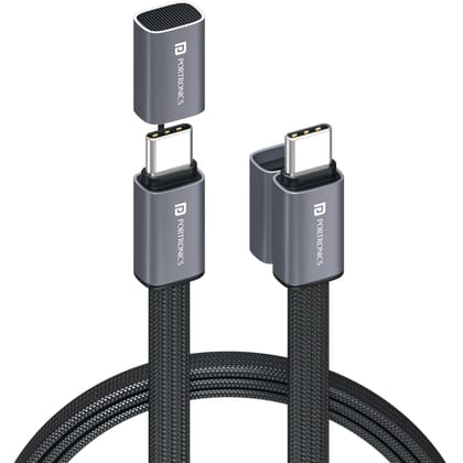 Portronics Safelink 60W Type-C Fast Charging Cable with Magnetic Cover, Flat Braided Cable, 60W Max Output, Flat Braided Cable, 1.2M Cable Length - Black Portronics Safelink 60W Type-C Fast Charging Cable with Magnetic Cover, Flat Braided Cable, 60W Max Output, Flat Braided Cable, 1.2M Cable Length - Black