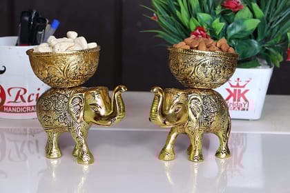 DreamKraft Metal Elephant Dry Fruit Bowl Showpiece Gold Polish