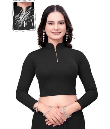 DELTIN HUB Cotton Blend Semi Stitched Round Neck Women's Blouse ( Black )