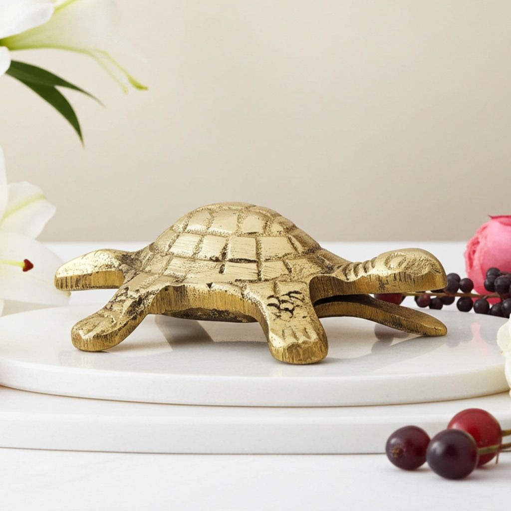Brass Showpiece Tortoise, Turtle [Kachua] Small Statue, Length : 2.8 Inch (ZMAS184 E)