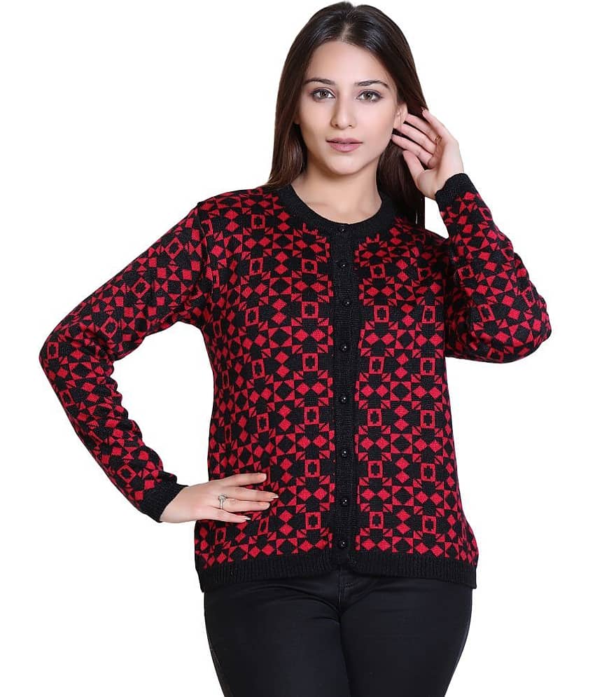 Varenyam Women Acrylic Round Neck Cardigan ( Black )