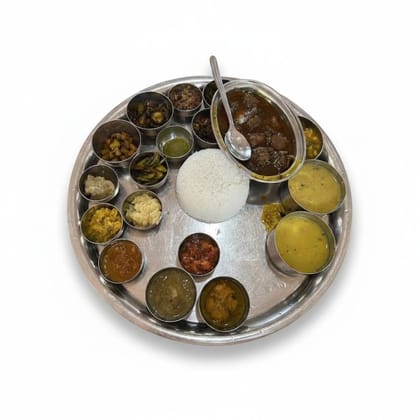 Traditional Indian Vegetarian Thali Meal - 500 gm - One serving platter with multiple bowls