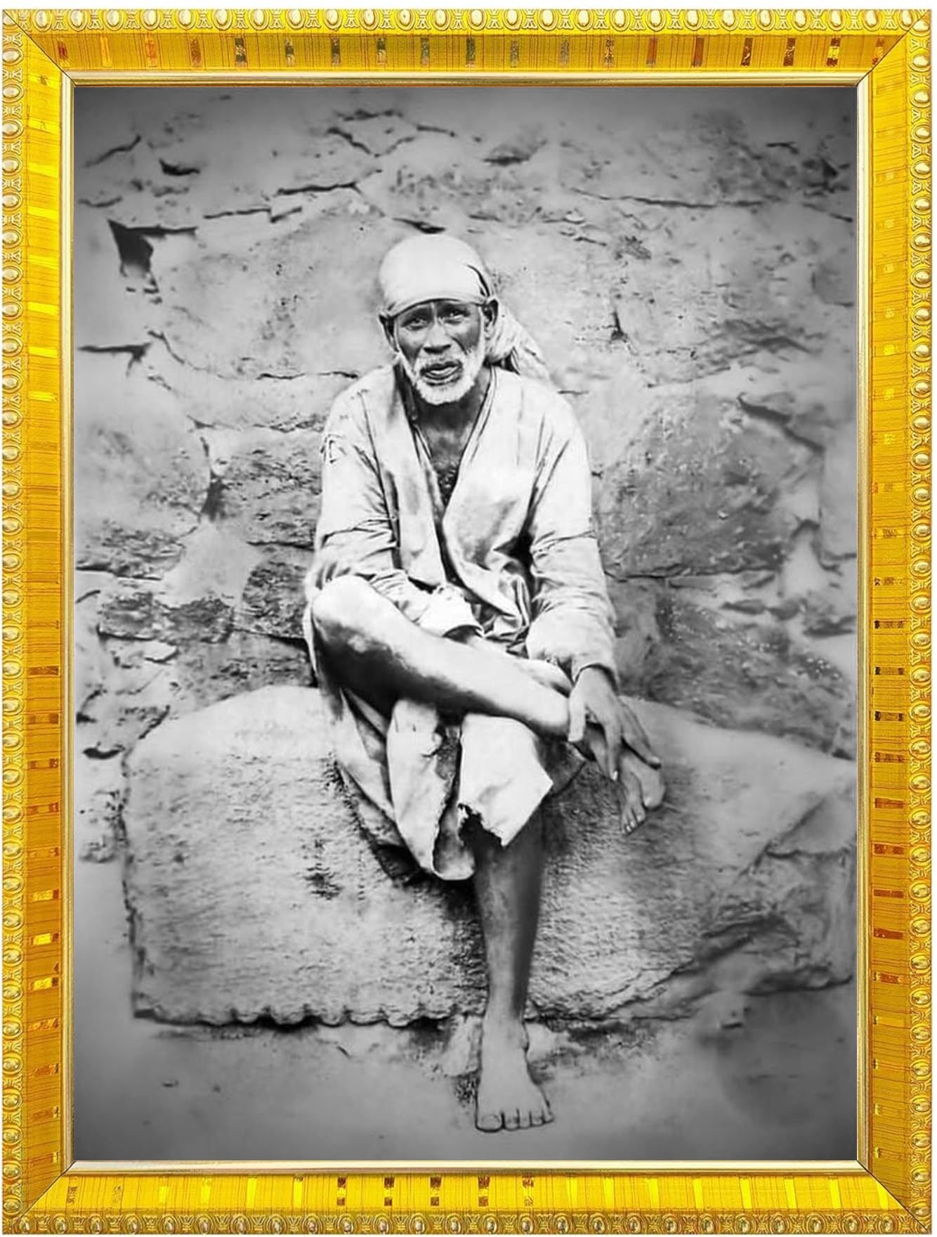 NOKKES Sai Baba Shirdi sai baba photo frame Golden 5X7 Inch Photo Frame_AQW2