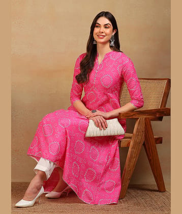 Vaamsi Pack of 1 Cotton Printed Flared Women's Kurti - ( Pink )