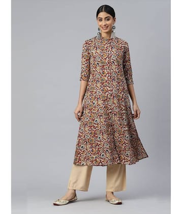 Vbuyz Pack of 1 Rayon Printed Front Slit Women's Kurti - ( Beige )