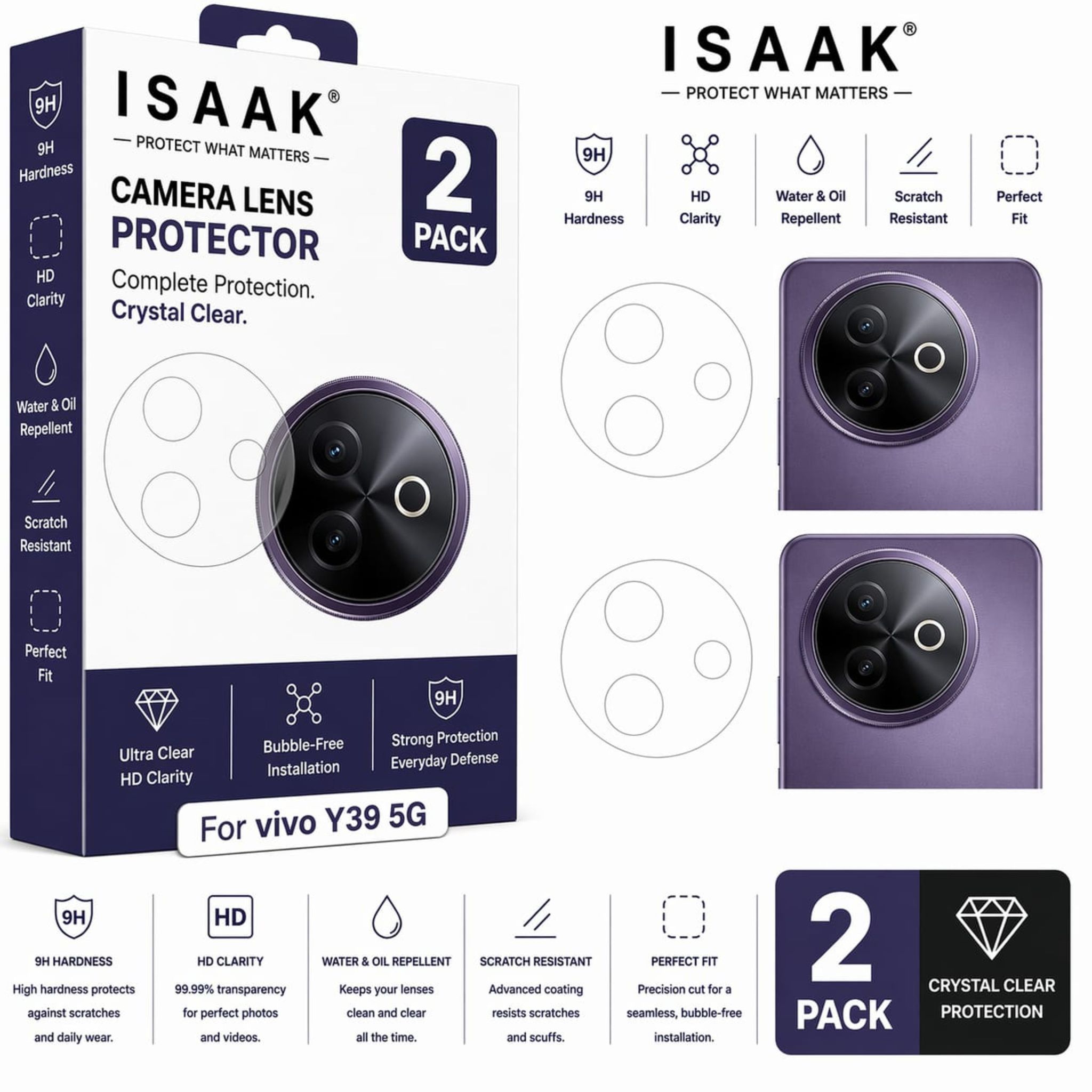 ISAAK Back Camera Lens Protector compatible for Vivo Y39 5G (Pack of 2)