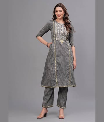 MAUKA Cotton Embroidered Kurti With Palazzo Women's Stitched Salwar Suit - Grey ( Pack of 1 )