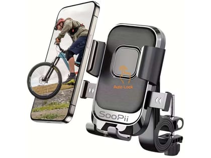 SOOPII Universal Bike Mobile Holder with One Click Locking, Anti-Slip and Adjustable Angle for Motorcycles, Bicycles, Scooters, Handle Bar Fit JDB09 SOOPII Universal Bike Mobile Holder with One Click Locking, Anti-Slip and Adjustable Angle for Motorcycles, Bicycles, Scooters, Handle Bar Fit JDB09