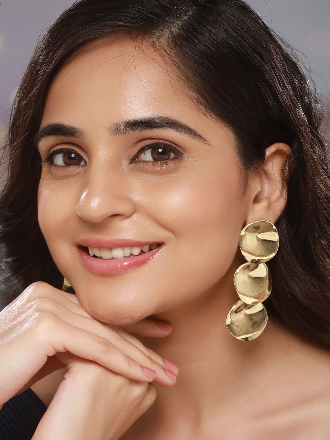 Anti-Tarnish Gold Plated Hammered Statement Dropdown Earrings