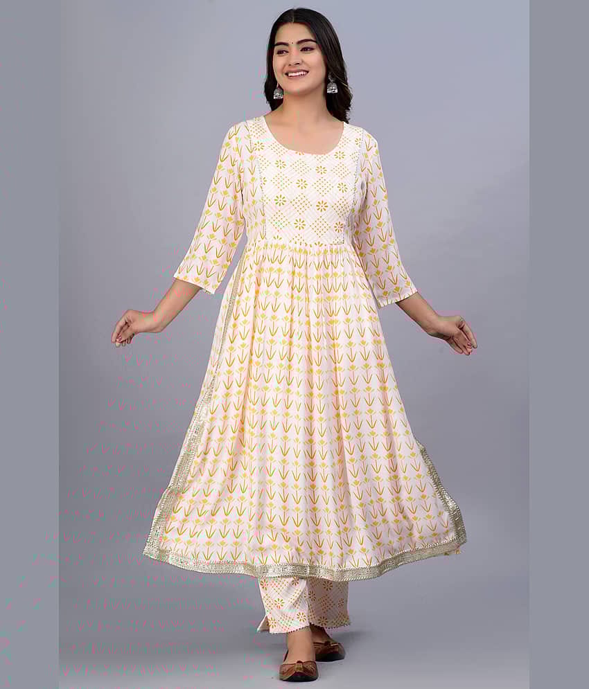 Smien - Yellow Anarkali Cotton Women's Stitched Salwar Suit ( Pack of 1 )