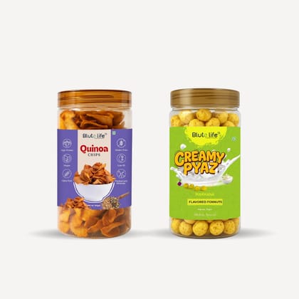 Blute life Millet Masala Chips and Roasted/Flavoured Makhana Combo 150g + 80g Pack (Quinoa Chips & Creamy Pyaz Makhana Combo, Masala & Creamy Pyaz) Blute life Millet Masala Chips and Roasted/Flavoured Makhana Combo 150g + 80g Pack (Quinoa Chips & Creamy Pyaz Makhana Combo, Masala & Creamy Pyaz)