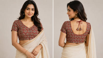 Handcrafted Cotton Kalamkari Blouse | Traditional Kalamkari Saree Blouse for Women Handcrafted Cotton Kalamkari Blouse | Traditional Kalamkari Saree Blouse for Women