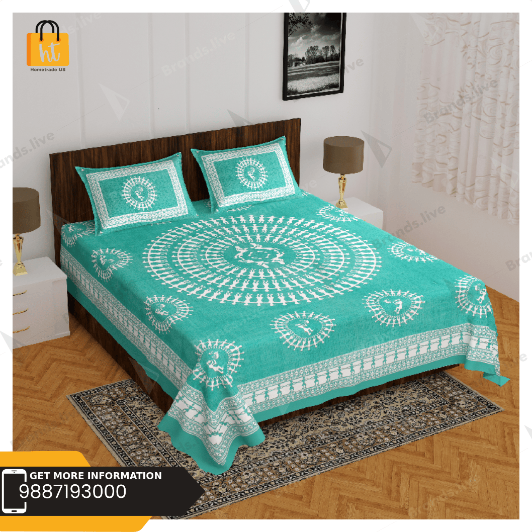 3001-Hometrade India-Standard King Size (90*108 Inches) Double Bedsheet With 2 Pillow Cover-RJ-14-Jaipur lining-4056