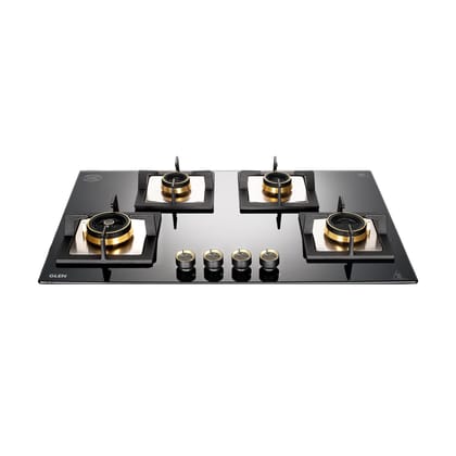 4 Burner Glass Gas Hob with Mini Triple Ring, Total Double Ring Brass Burner (1074 SQ DB Total Brass MTR 70)