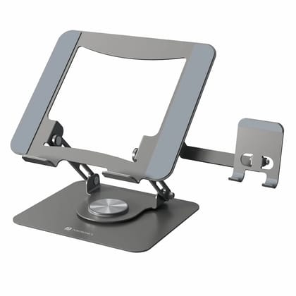 Portronics My Buddy K9 Pro 2-in-1 Laptop & Phone Stand | 360 Rotating Base | Adjustable Height & Angle | Foldable Metal Laptop Riser | Heat Dissipation | Universal Stand for 1015.6 Inch Laptops & MacBooks (Random Color)