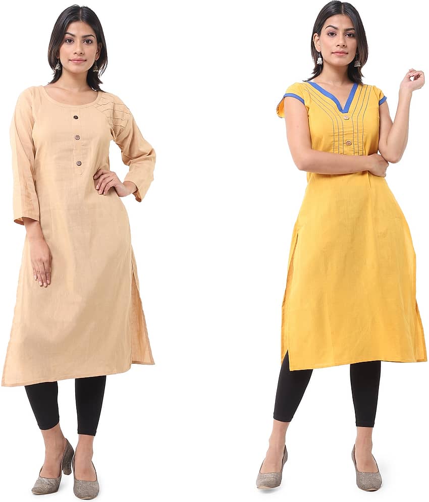 DESHBANDHU DBK - Multicolor Cotton Women's Straight Kurti ( Pack of 2 )