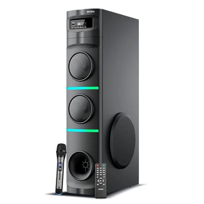 Intex 950-S Multimedia 95 W Bluetooth Tower Speaker | Wireless Karaoke Mic | Party Speaker & RGB Lights | LED Display & Bluetooth v5.1 | Fully Remote Control (Black)