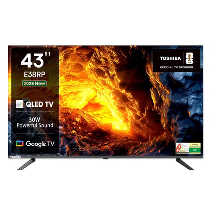 Toshiba 108 cm (43 Inches) HD Ready Smart QLED Google TV | 30W Powerful Speakers | Super Bright Panel | Dolby Audio, DTS TruSurround | HDR 10 | Voice Control | 43E38RP (Black) Toshiba 108 cm (43 Inches) HD Ready Smart QLED Google TV | 30W Powerful Speake Toshiba 108 cm (43 Inches) HD Ready Smart QLED Google TV | 30W Powerful Speakers | Super Bright Panel | Dolby Audio, DTS TruSurround | HDR 10 | Voice Control | 43E38RP (Black) Toshiba 108 cm (43 Inches) HD Ready Smart QLED Google TV | 30W Powerful Speake