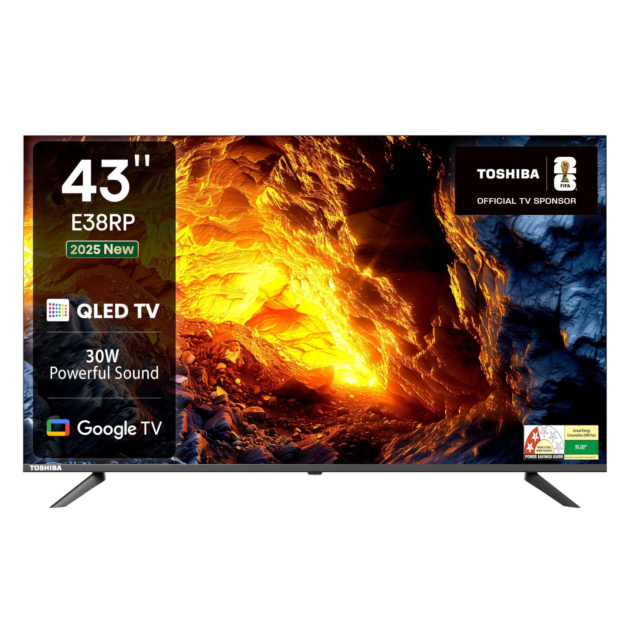 Toshiba 108 cm (43 Inches) HD Ready Smart QLED Google TV | 30W Powerful Speakers | Super Bright Panel | Dolby Audio, DTS TruSurround | HDR 10 | Voice Control | 43E38RP (Black) Toshiba 108 cm (43 Inches) HD Ready Smart QLED Google TV | 30W Powerful Speake