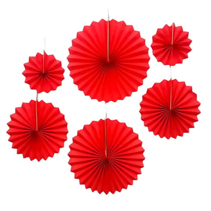 Red Paper Fans for Wall Decor - 6PC Red Paper Fans for Wall Decor - 6PC