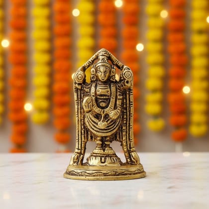 Handmade Brass Tirupati Balaji Statue | Temple Decor, Height : 3.5 Inch (BSMAS1389 B)