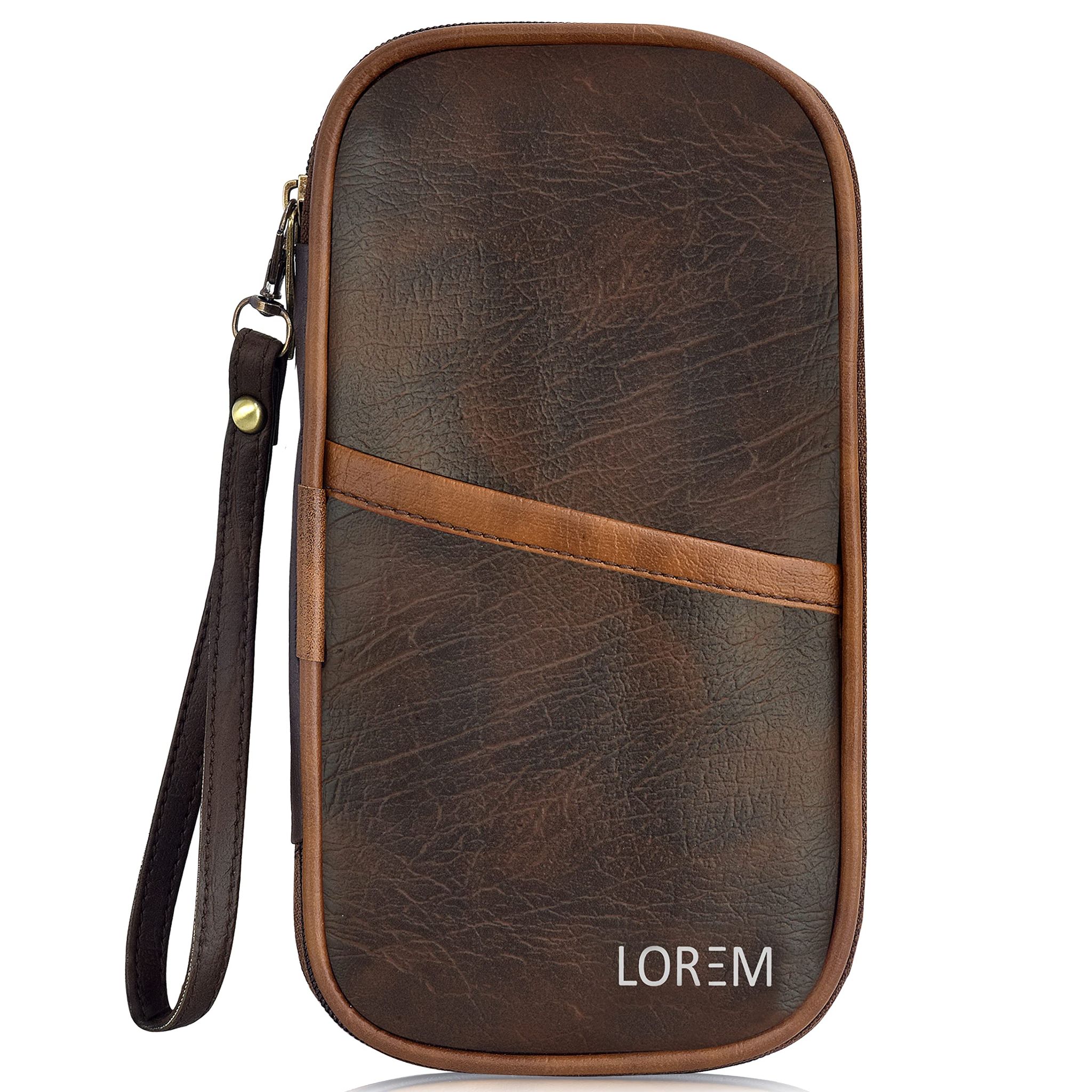 Family Passport, Cards, and Checkbook Holder Organizer in Premium Faux Leather for Men & Women - Brown & Tan OG05-B