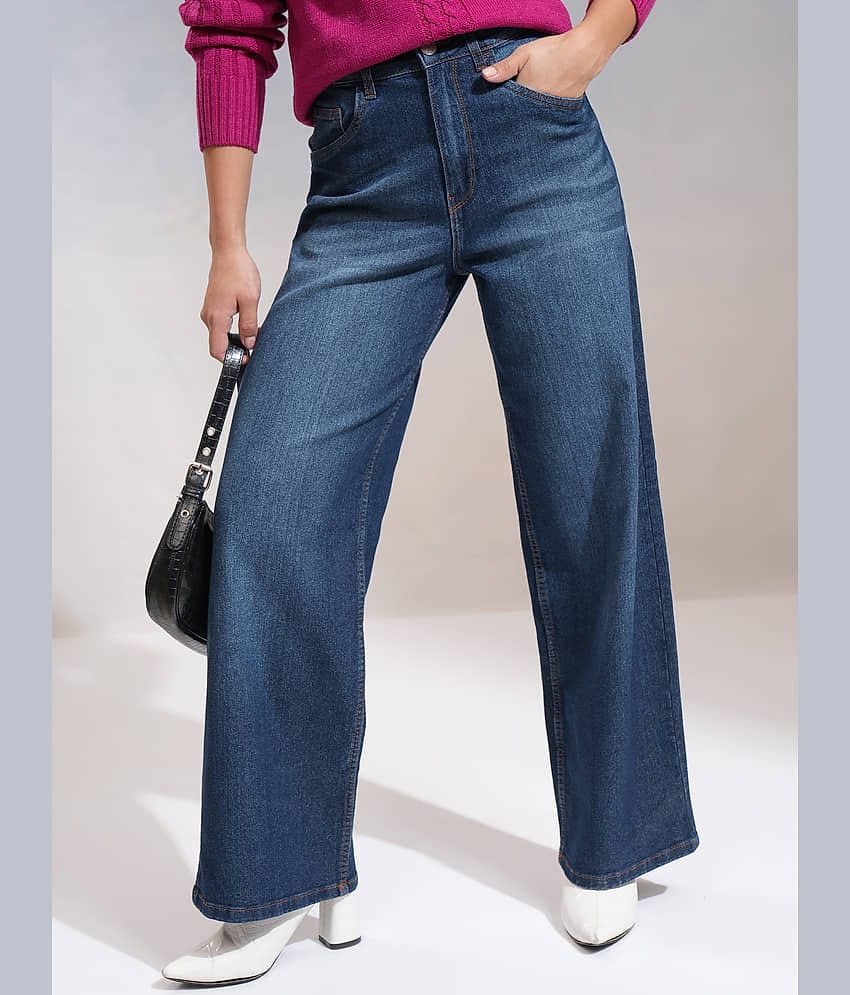 Tokyo Talkies Women's Wide Leg Mid-Rise Jeans ( Indigo )