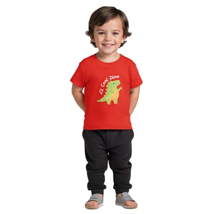 Boys T shirt Cotton Fiery Red lil Cool Dino