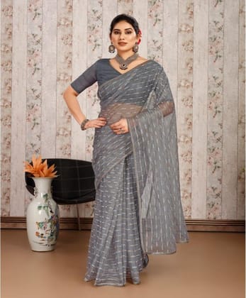 Women's Linen Line Saree with Unstitched Blouse (Grey, 5-6 Mtrs)