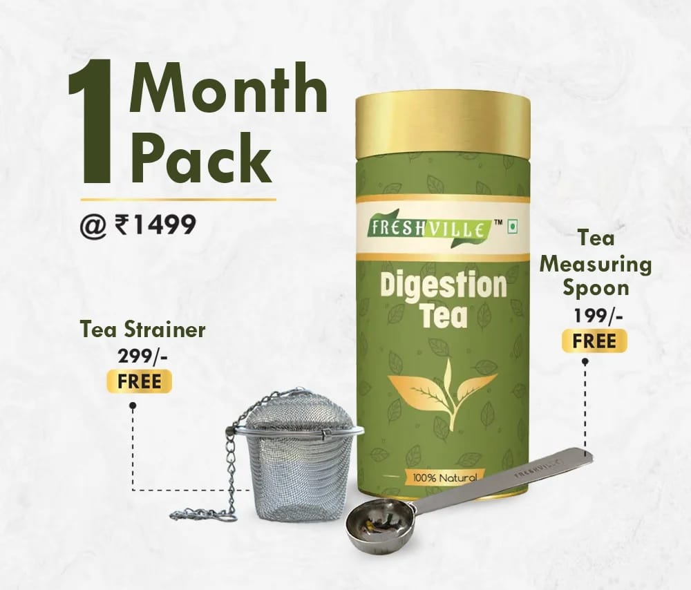 Freshville Digestion Tea | Pure & Natural | Prevent Heartburns | Immunity Booster | Tea for Weight Loss | Ginger, Fennel, Ajwain, Mint, Senna leaves, Rose petals, Bay leaves, Green tea Tin (1