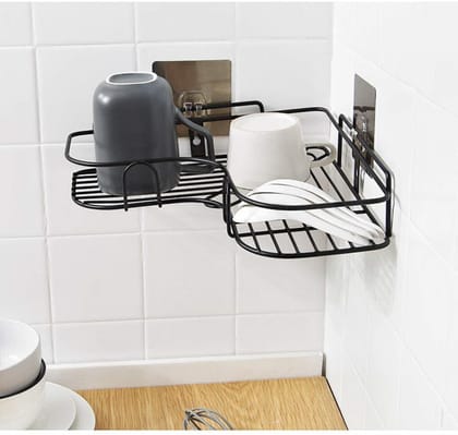 MY International Multipurpose Rack Towel Holder with 4 Hook Iron Wall Shelf (Black)