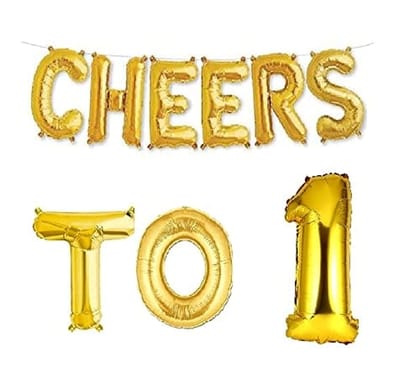 Partyzon Gold Cheers to Birthday Foil Balloon Combo Party Decoration for Anniversary Celebration 16 Inches