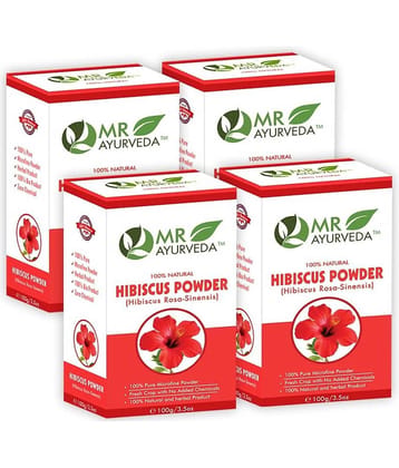MR Ayurveda Hibiscus Powder for Shiny Soft and Smooth Hair Scalp Treatment 400 g Pack of 4