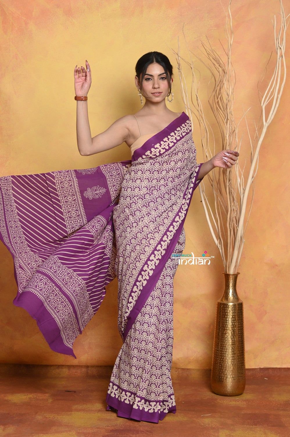 Mastaani ~ Handblock Printed Cotton Saree With Natural Dyes - White