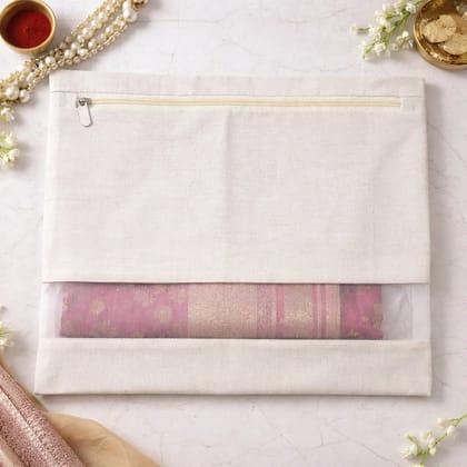 Cotton Saree Covers for Storage Pack of 6 Big Size 1614 Inch Saree Bags with Zip Transparent Mesh Window Saree Organizer for Wardrobe Clothes Storage Bags - Beige