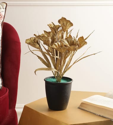Foliyaj Spray Painted Gold Artificial Tulip Plant with Pot |Bonsai Tree|Artificial Flower|with Pot|Home D�cor for Living Room Home Office Shop|House|Gift|Decoration