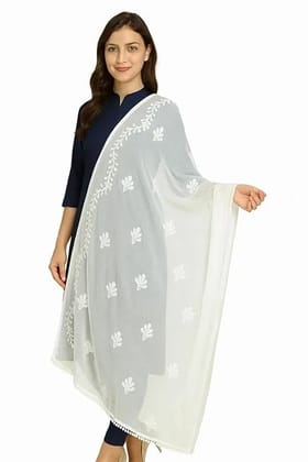 White Chiffon Dupatta for Women, Soft Lightweight Fabric 2.25 Meter Long, Elegant Stylish White Dupatta for Ethnic Wear Festive Traditional Outfit